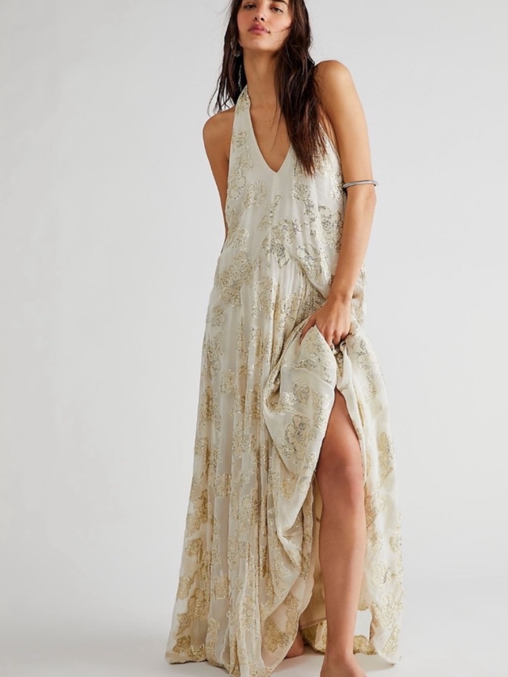 BHLDN x Free People Holding On Xavia Convertible Metallic Maxi Dress Small